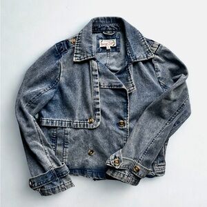 26 International STOOSH Vintage Denim crop trench or double breasted jacket